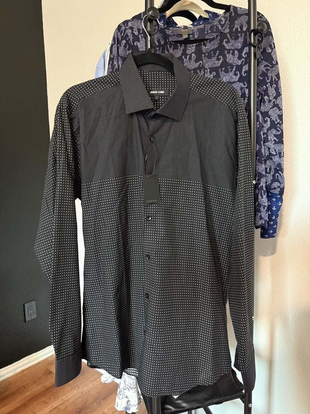 Jared Lang Black Banded Polka Dot Long Sleeve Button Down Shirt Size L